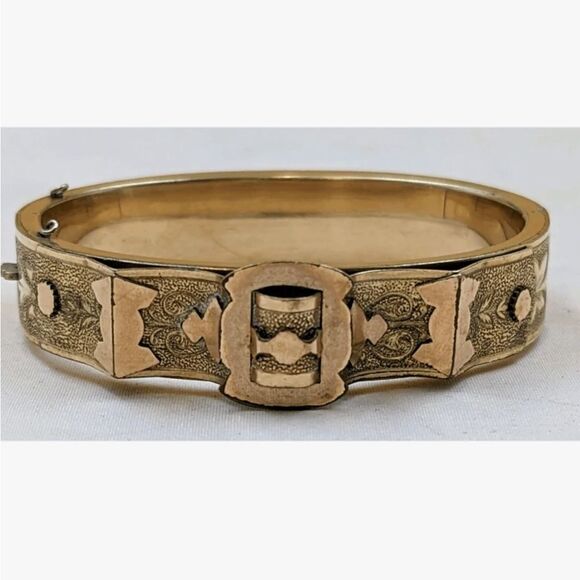 💛 Antique 12k Gold Filled Edwardian Buckle Bracelet - Picture 1 of 8